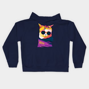 cat with glasses Kids Hoodie